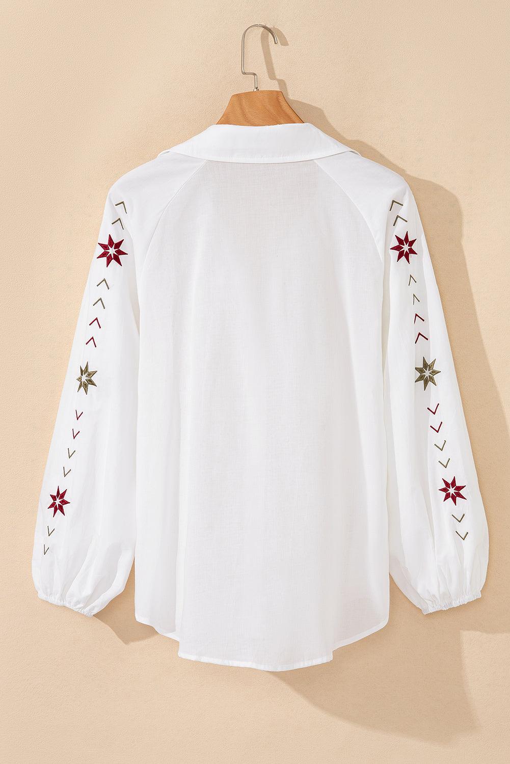 White Shirt Embroidered Eyelet Collared Neck Long Sleeve Blouse 100% cotton a73361d8-d0fc-4a22-b817-b39bd90e6b62-Max Trendsi