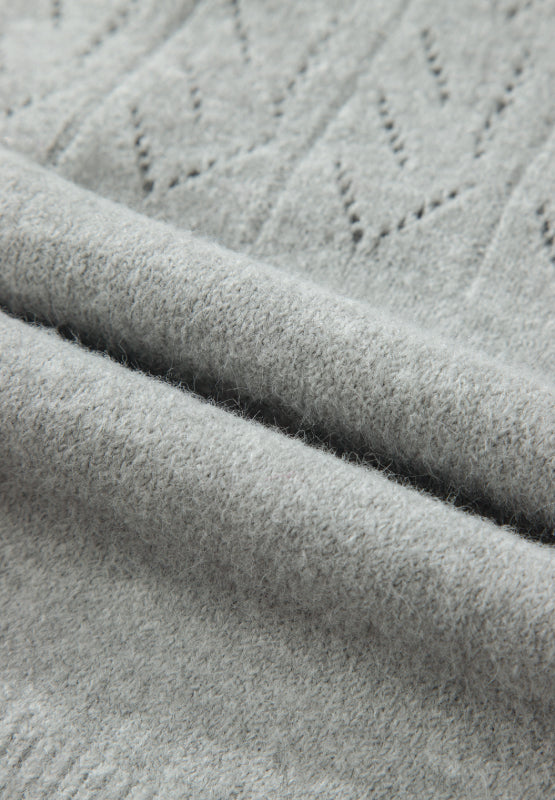 Gray Cardigan Woolen Blend Openwork Button Down Long Sleeve Knitwear a7371429-5b4e-4226-9c25-c24a9a1e4502-Max Trendsi