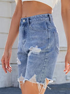 Moni Wear Denim Shorts Women's Distressed Raw Hem a73cdf79-ace8-462f-aa25-a421101501af-Min Trendsi