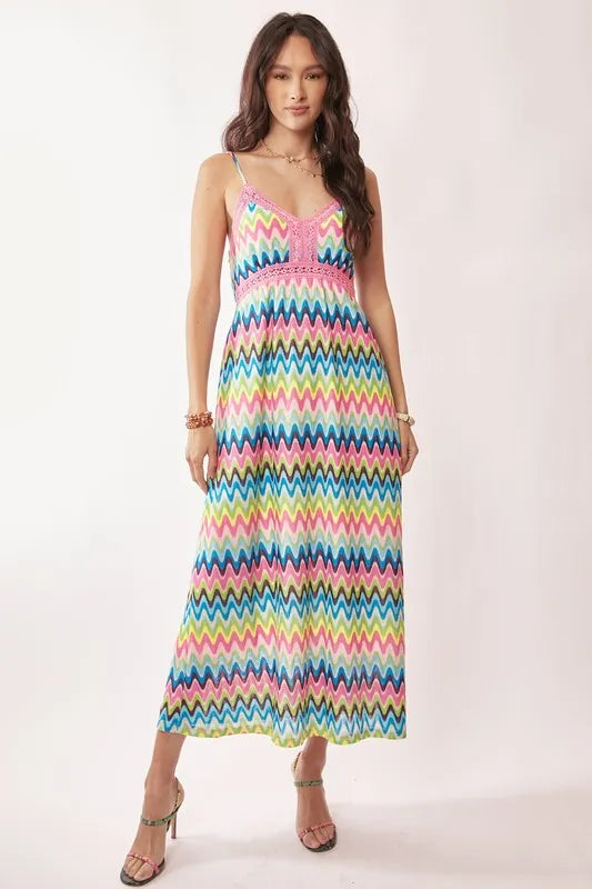 Davi & Dani Midi Dress Multi Color Stripe Crochet Lace Strappy Pink Blue a747ef0d5a254db8b0674001369a811f-Max-Origin Trendsi