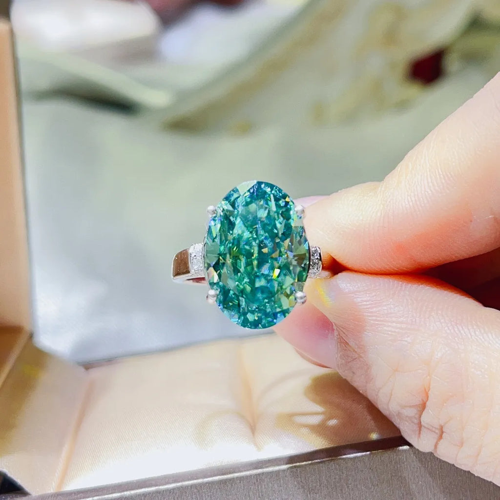 Silver Ring 5 Carat Moissanite Turquoise Oval Stone 925 Sterling Platinum-plated a75f73ac-9687-4c10-8c9d-42e4fafcdca4-Max-Origin Trendsi