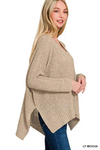 Zenana Womens Sweater Light Mocha Dolman Sleeve V-Neck a76a921f-a980-4ca0-ad69-34daa94847d1-Max-Origin Trendsi