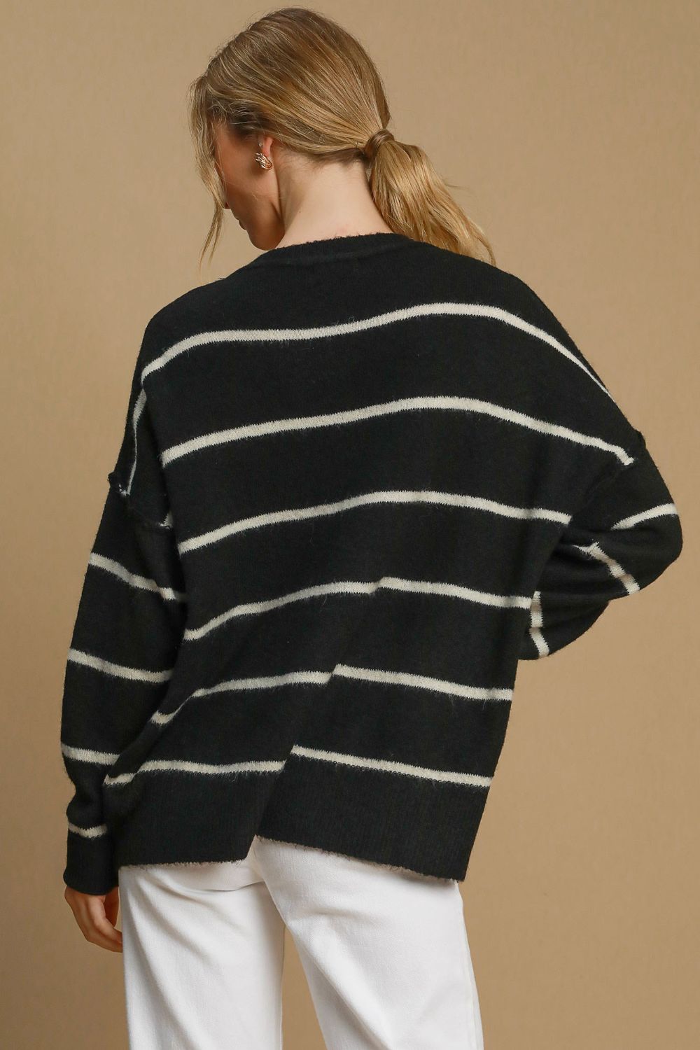 Umgee USA Wool Blend Sweater Striped Women Round Neck Long Sleeve a78b237f-2c1e-426a-b082-a691106c171a-Max Trendsi