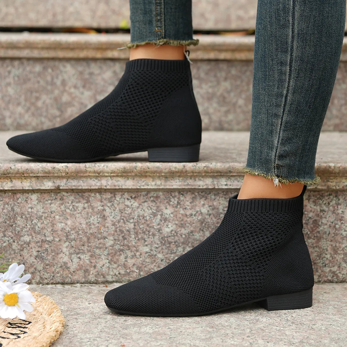 Women's Ankle Boots Mesh Knit Stretch Comfort Fit Mid Heels a791bbc6bb9b4e3d9ee6cda62394be74-Max-Origin Trendsi