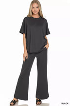 Zenana Womens Outfit Set Black Scuba Curbed Hem Short Sleeve Top & Pants a79a11aa-24e0-4d93-9d71-4474645e211d-Max-Origin Trendsi