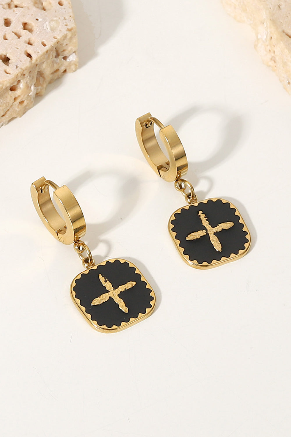 Drop Earrings Plus Sign Square Shape Gold Black Jewelry a7b241931e634b20acc456828f34e80a-Max Trendsi