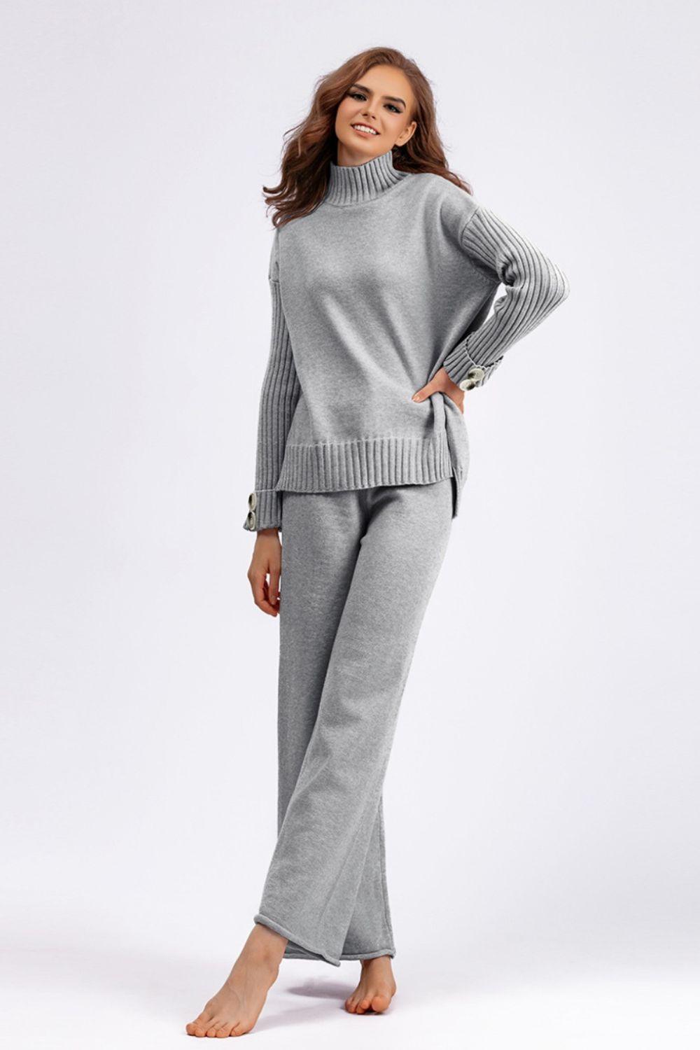 Basic Bae Turtleneck Sweater Set Long Sleeve Knit Top and Pants