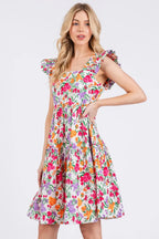 Mittoshop Mini Dress Ruffled Floral Ivory Flower Print Ruffle Shoulder A-line IVORY MULTI a7bc057e29bf4936932a3202f145b53f-Max-Origin Trendsi