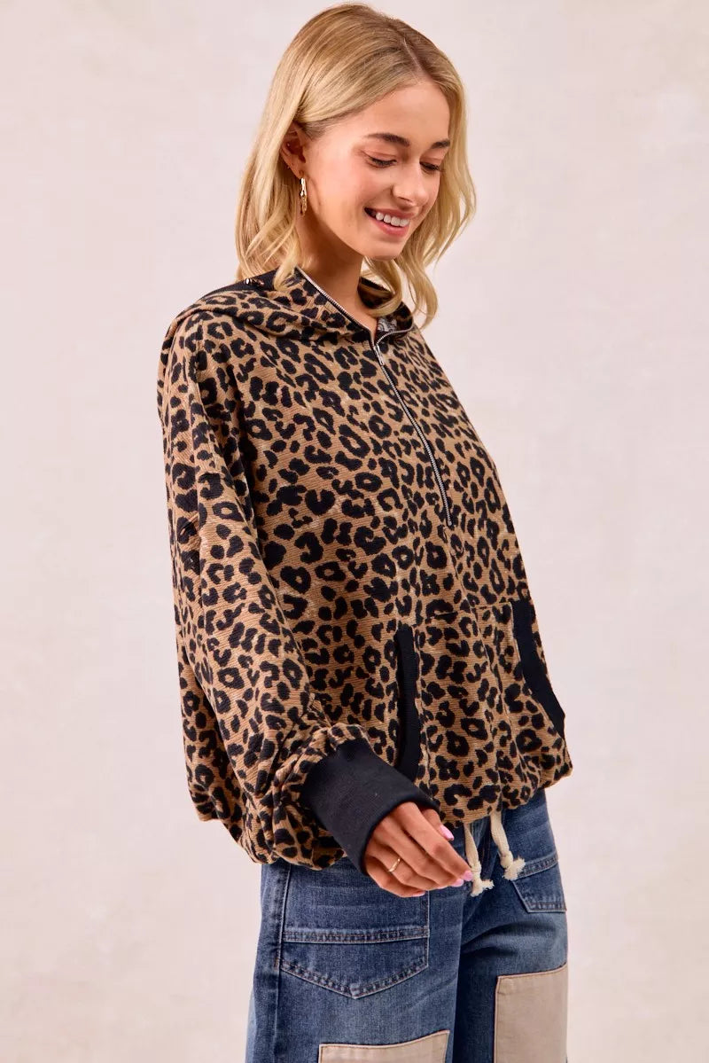 BiBi Leopard Print Hoodie Womens Waffle Half Zip Up With Pockets a7cc7adfee0649cf96fe556835652d24-Max-Origin Trendsi
