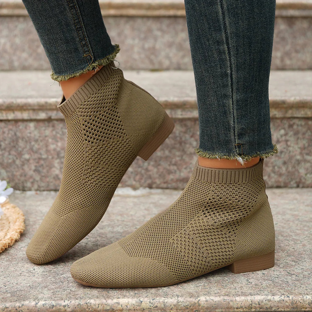 Women's Ankle Boots Mesh Knit Stretch Comfort Fit Mid Heels a7d1e95bdda84a36bdde9c3269f0f7a9-Max-Origin Trendsi