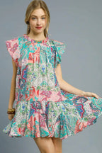 Umgee Mini Dress Floral Multi Printed Ruffle Cap Short Sleeve Blush Pink a7e93b4c-8814-4421-8061-cf79263cc71b-Max-Origin Trendsi