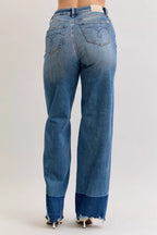 Judy Blue Column Straight Jeans Raw Hem High Waist Dark Washed Pants a7f7e46dadba448d82d4279e4f3c219a-Max-Origin Trendsi