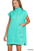 Zenana Mini Dress Textured Knit Jacquard Turquoise Quarter Zipper Oversized TURQUOISE a800cbd0b3a34d44950917c420ac7a15-Max-Origin Trendsi