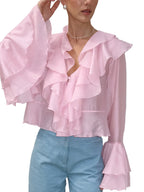 Long Sleeve Blouse with Ruffle Trim