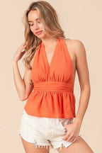 BiBi Tank Top Orange Ruched Back Open With Halter Neck Wrinkled a80301cd3be446b4962c02423a014e15-Max-Origin Trendsi