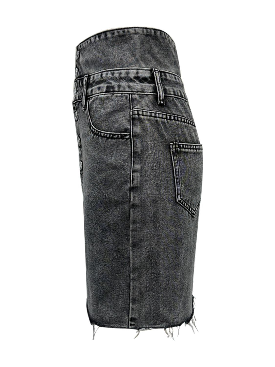 Denim Skirt High Waist Dark Gray with Raw Hem