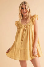 Aemi+Co Mini Dress Ruffled Cap Short Sleeve Cotton Tunic Smocked a8186161cc7b4c7aa2fa447259130897-Max-Origin Trendsi