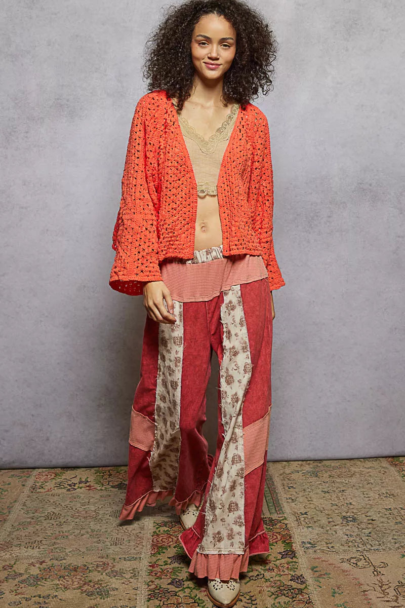 POL Knit Cardigan Neon Orange Open Front with Crochet Patterns a81e761a-e7c6-411f-9944-7d20c5ad3164-Max-Origin Trendsi