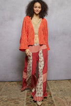 POL Knit Cardigan Neon Orange Open Front with Crochet Patterns a81e761a-e7c6-411f-9944-7d20c5ad3164-Max-Origin Trendsi