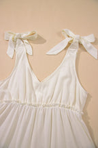 Mini Dress Beige Solid Color Bow Tied Straps Ruffle Tiered Frill a8412bd4-6fe9-4ef1-a820-3d0df47cce7f-Max-Origin Trendsi
