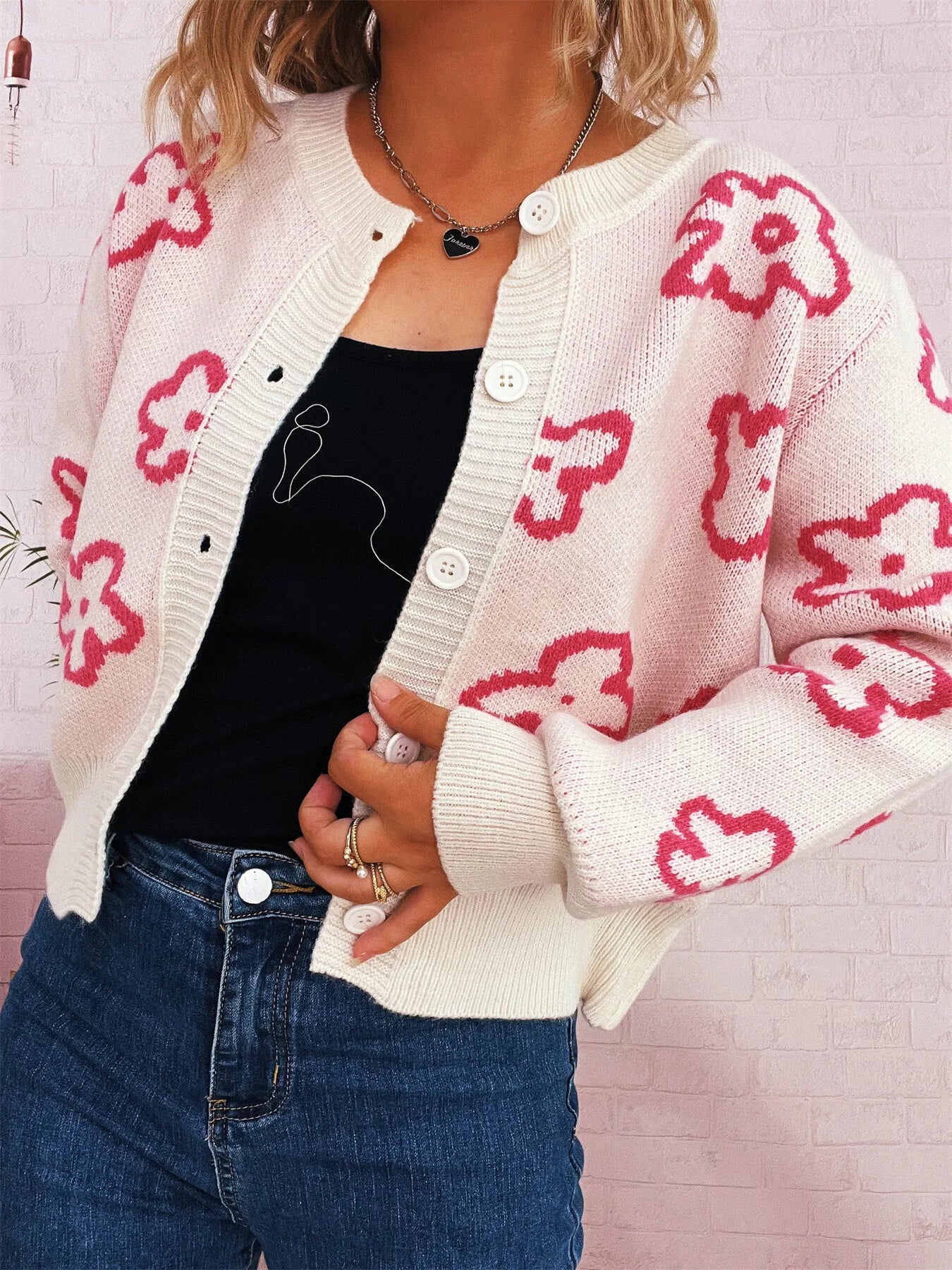 Women's Cardigan Floral Pattern Knit Button-Up Long Sleeve a846e97d3d98452ebdbe7a53598fa23e-Max-Origin Trendsi