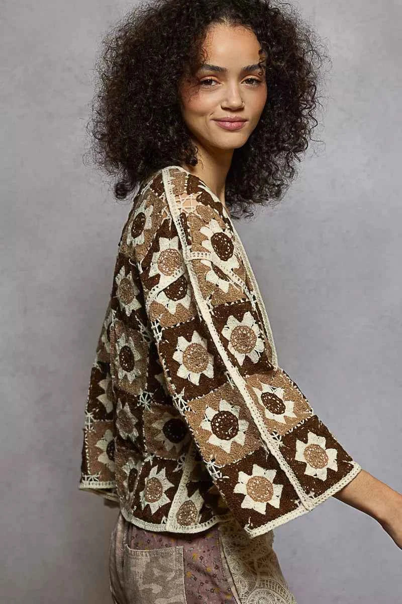POL Crochet Cardigan Choco Multi Floral Geometric Open Front with Varied Patterns a87247e5-20d4-4cf7-8304-dd5de8284294-Max-Origin Trendsi