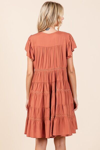 Mittoshop Ruffle Dress Lace Detail Button Down Tiered Flaired Short Sleeve a87d598e-0494-4ced-9144-ead3c1a57cd3-Min Trendsi