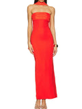 Ruched Tube Maxi Dress with Zipper and Side Slit