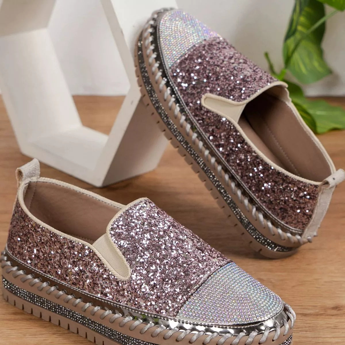Rhinestone Sequin Round Toe Platform Loafers a8a5154b-7a2f-403f-943d-d3b5e4f5e1eb-Max-Origin Trendsi