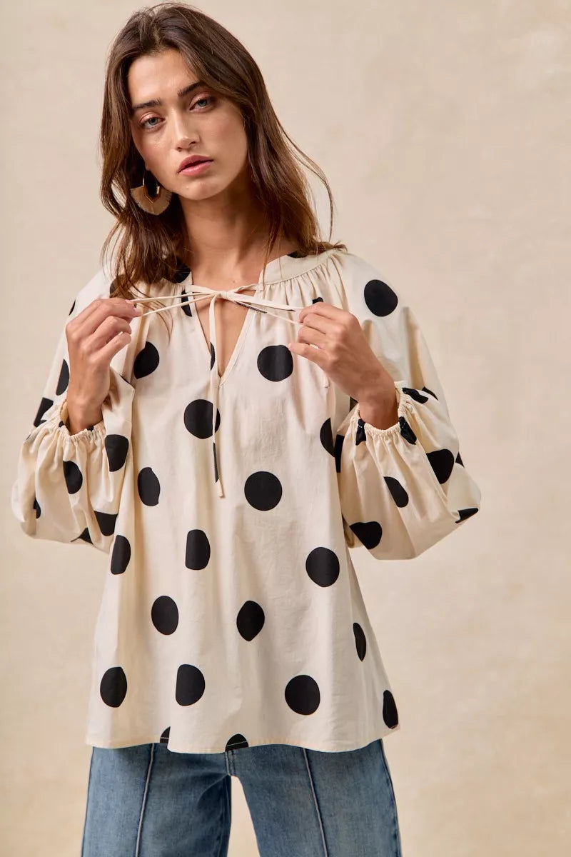 BiBi Womens Blouse Polka Dot Exaggerated Balloon Long Sleeves Top a8baa31882b144e8a375a36a47043d8d-Max-Origin Trendsi