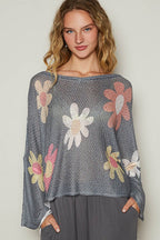 POL Women Knit Top Charcoal Flower Long Sleeve Oversized High Low Sweater Charcoal a8bdd8fc-4b84-4646-bffb-920130f17eff-Max Trendsi