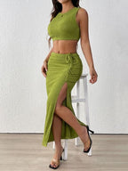 Perfee Outfit Set Cropped Tank & Ruched Midi Skirt Side Slit Lime 2 Pcs a8cfc2e6-3b18-445c-996b-024d084575d0-Min Trendsi