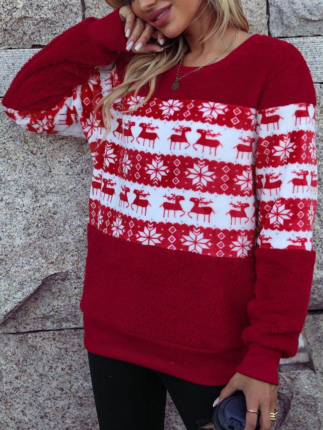 Christmas Pattern Women Sweater Round Neck Long Sleeve Pullover