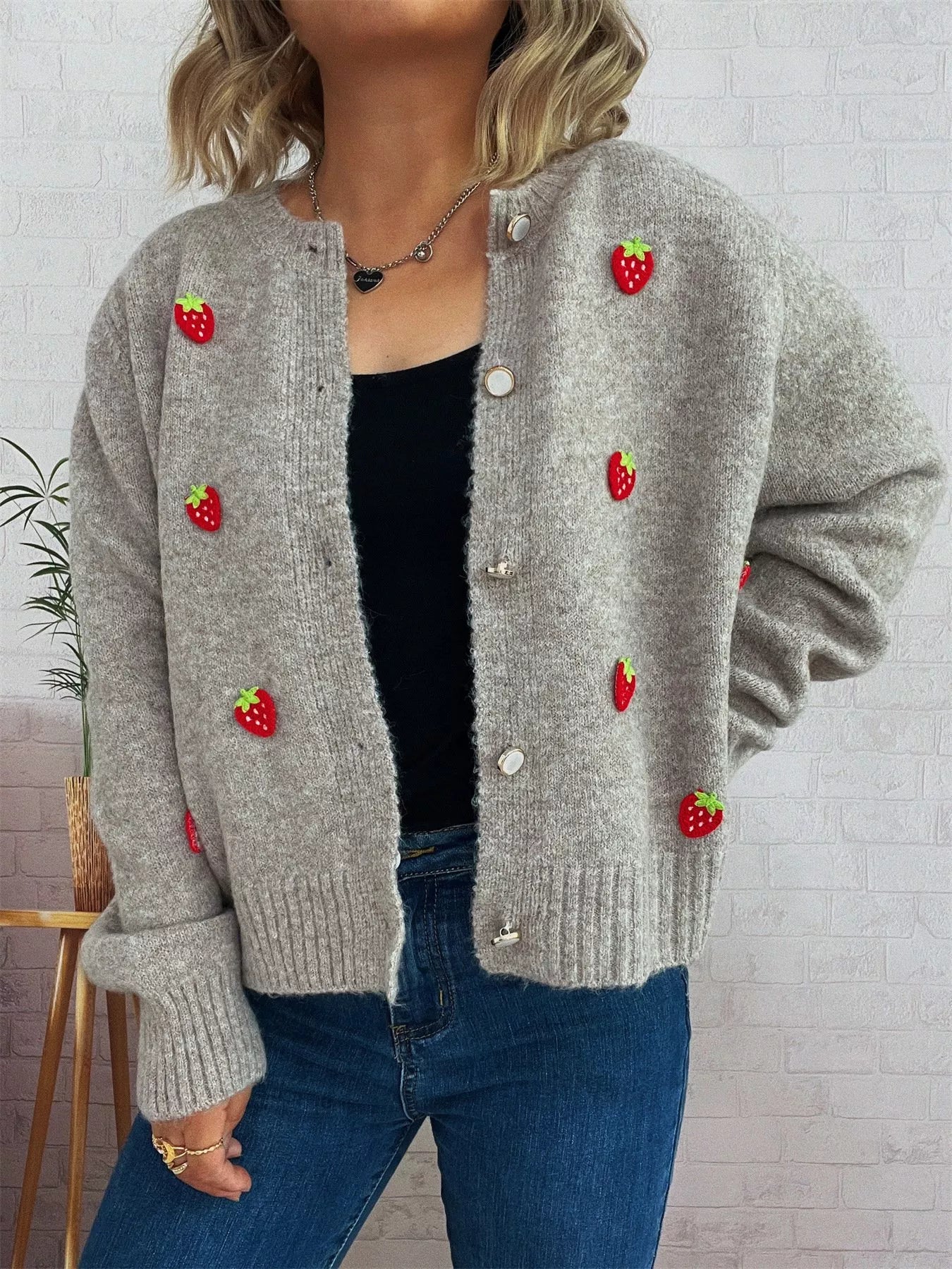 Women's Cardigan Strawberry Button Up Long Sleeve Soft Knit a8e1a8b1-2244-4ed3-bfb5-fa8a7a6884bf-Max-Origin Trendsi