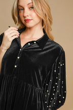 Umgee USA Pearl Babydoll Blouse Black Women Half Sleeve Velvet Ruffle Top a8ebf359-ae65-4cb4-8a9d-1f2e736c4747-Max Trendsi