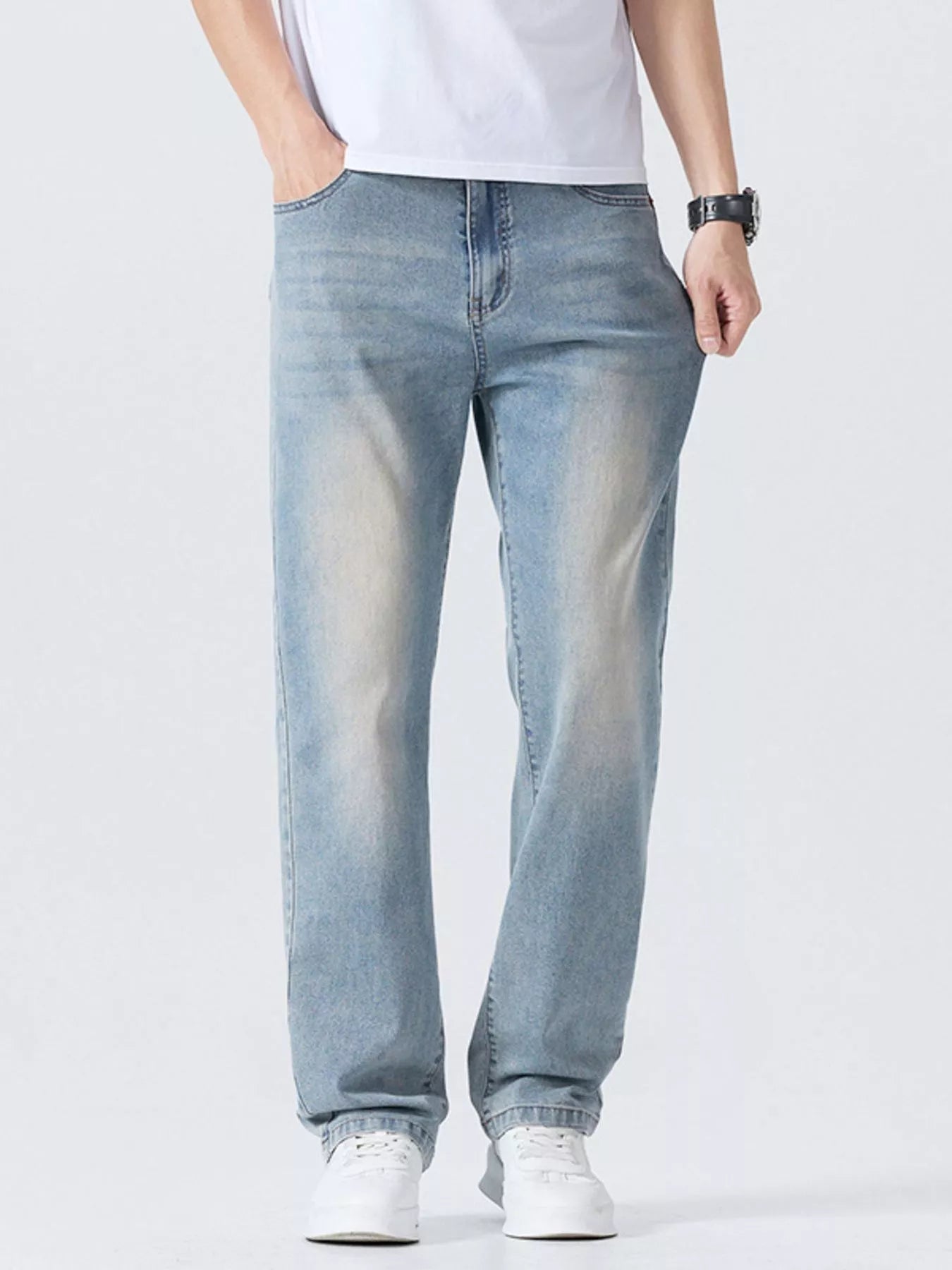 Men's Jeans Light Blue Wash Loose Fit Denim Pants Vintage Blue a8eee130-eb3b-4022-b4cf-010422160427-Max-Origin Trendsi
