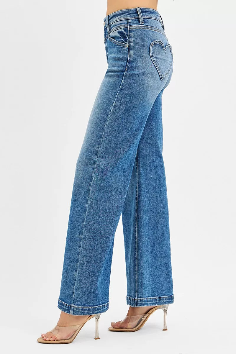 RISEN Wide Leg Jeans Womens High Rise with Front Yoke and Heart Back Pocket a8f4f1875115451cad8de5188ebc8116-Max-Origin Trendsi