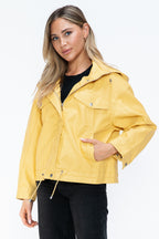 How Dare U Women PU Leather Jacket Drawstring Hem Zip Up Jacket Yellow a900bedb-7f9f-47b4-a1e7-62dc59a63f89-Max Trendsi