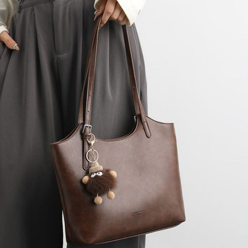 Medium PU Leather Tote Bag with Charm
