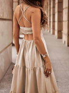 Maxi Dress Beige Crossover Backless Bodice Tiered Smocked a9111696-4dec-4777-8abd-dd448a7df59e-Max-Origin Trendsi