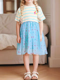 Children's Striped Heart Print Tulle Dress