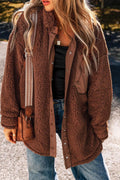 Fuzzy Jacket Snap Down Dropped Shoulder Long Sleeve Outwear Brown a927ce61-d2d1-4808-8f4d-9fe12de47422-Max Trendsi