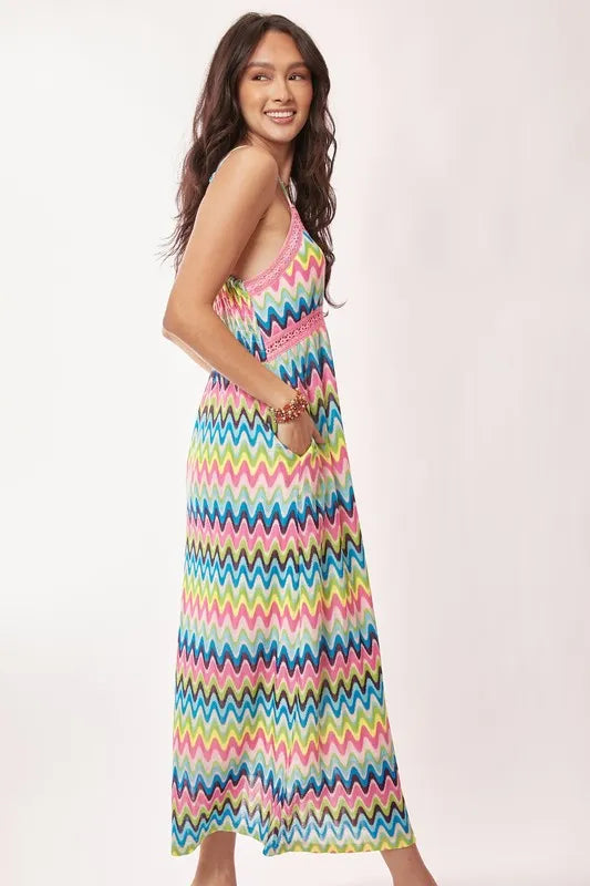 Davi & Dani Midi Dress Multi Color Stripe Crochet Lace Strappy a92c0a4ef6654ece9515c2171f9315ca-Max-Origin Trendsi
