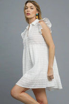 Umgee White Textured Mini Dress Ruffle Cap Short Sleeve Lined a934345b-0744-4e6e-95ae-a9e6731946bd-Max-Origin Trendsi