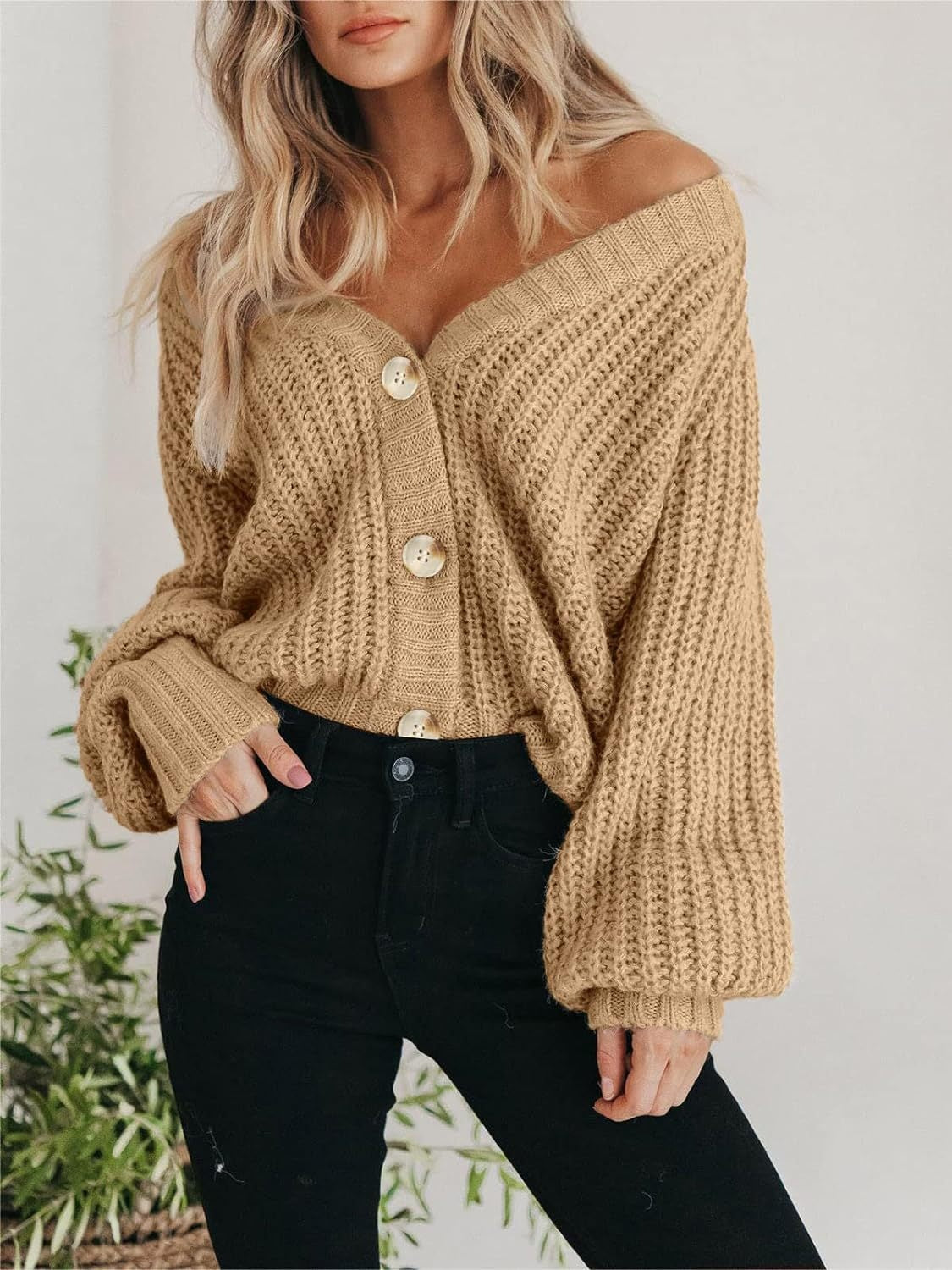 Knit Cardigan Oversized V Neck Long Sleeve Single Breasted a93601f7-5d33-4108-aef4-1eea6830cde2-Max Trendsi
