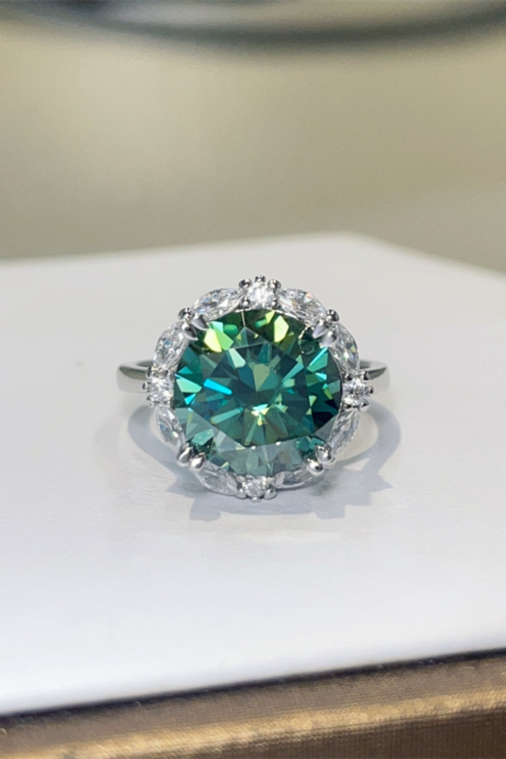 Silver Ring 5 Carat Moissanite Dark Green Round Stone 925 Sterling Jewelry a9415fec-479d-4d3d-8dc9-9d8c0f699a79-Max Trendsi