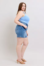 Judy Blue Denim Shorts 2 Buttons with Pockets Medium Wash Plus Sizes a944dfa5-5e4e-4103-8e13-b3f37b816905-Max Trendsi