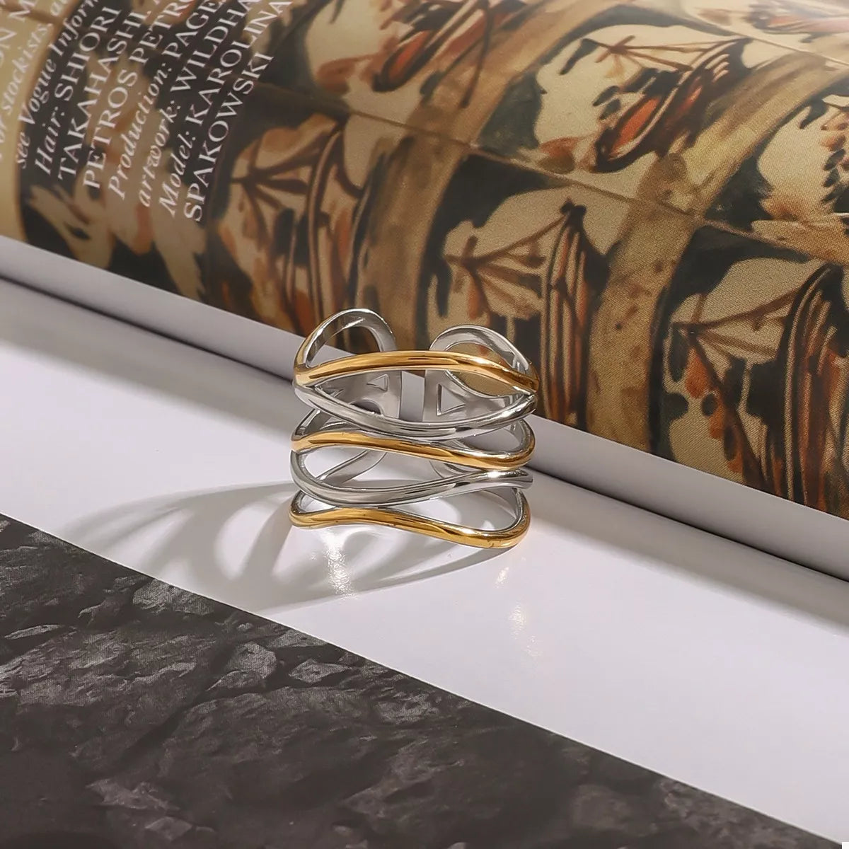 Open Ring 18K Gold-Plated Two-Tone Stainless Steel Women's Jewelry Gold One Size a95235da-4026-4566-8387-4ed58692d379-Max-Origin Trendsi