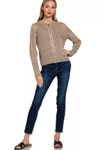 Zenana Womens Sweater Cardigan Brown Ribbed Two Tone Zip Up a967e2c582f6448989d57c11138f3d1e-Max-Origin Trendsi
