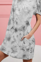 BiBi Mini Dress Tie Dye Light Gray Puff Short Sleeve With Side Pockets a9734f38-0e42-49e3-9fb6-deaef8e66e00-Max-Origin Trendsi